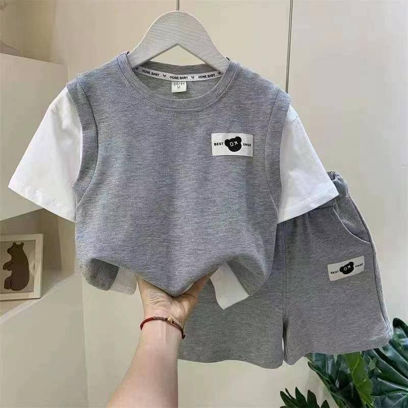 Boys Bear Patch Grey Suit – Pure Cotton Kids Suit – Rs.1079 – Sheinn Pakistan