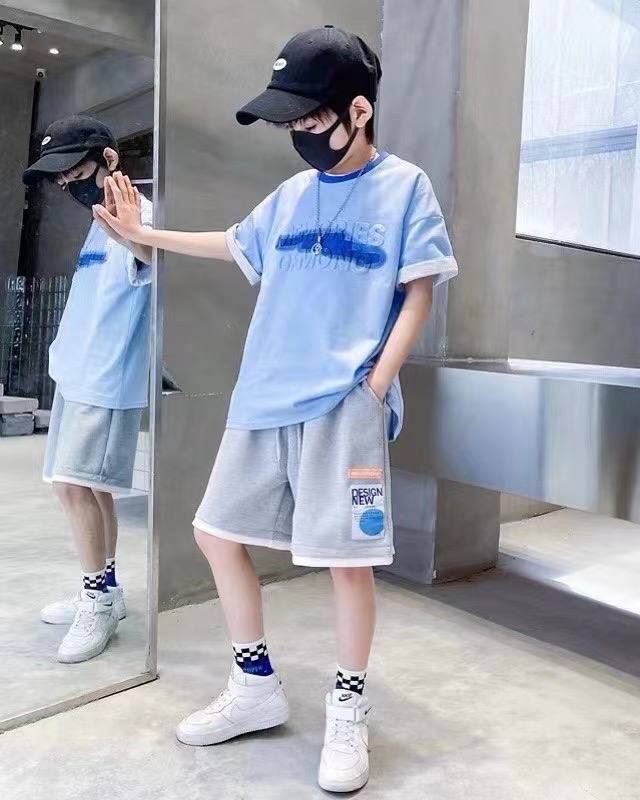 Boys Natural Blue Letter Suit – Pure Cotton Kids Suit – Rs.1079 – Sheinn Pakistan