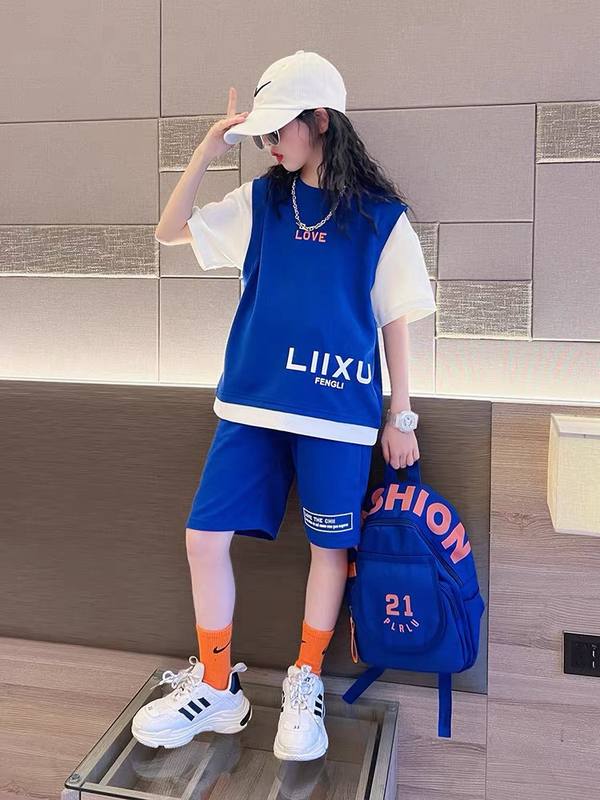 Girls Luxe Letter Blue Vest Suit – Pure Cotton Kids Suit – Rs.1079 – Sheinn Pakistan