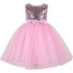 Pink & Silver Flowers Shimmery Baby Frock