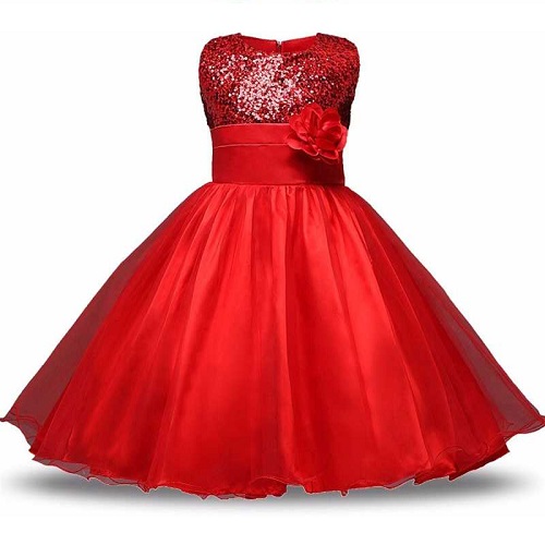 Baby Red Shimmery Frock With Red Flower – She Inn