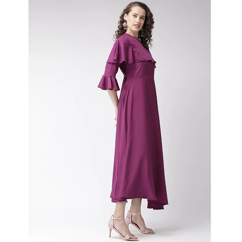 Bell Sleeved Solid Purple Maxi – She Inn
