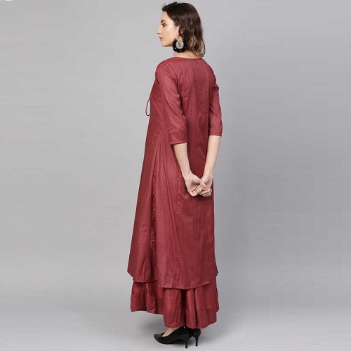 Women Maroon Coat Style Maxi – She Inn