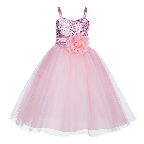 Baby Pink Shimmery Frock With Flower – She Inn