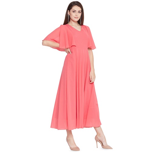 Cape Sleeves Solid Pink Maxi – She Inn