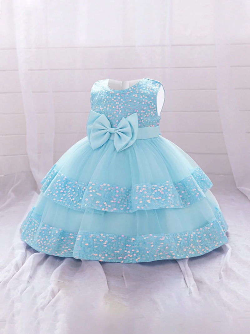 Baby Blue Sequin Multi Layered Bow Frock