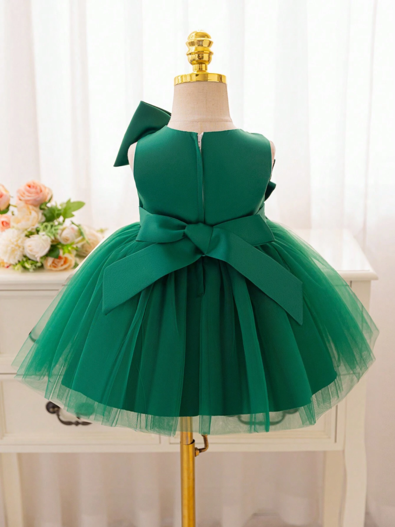 Baby Green Big Bow Pearls Frock