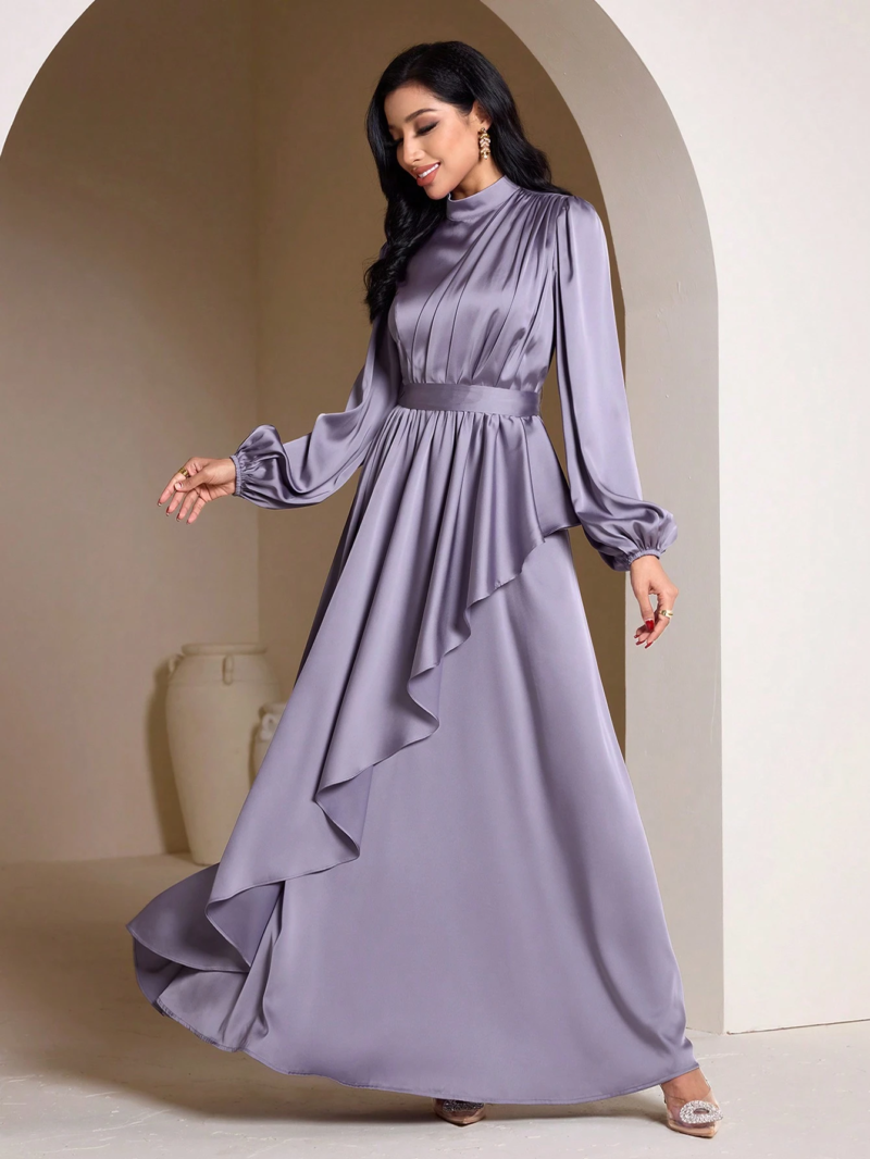 Women's Elegant Solid Color Lantern Sleeves Maxi