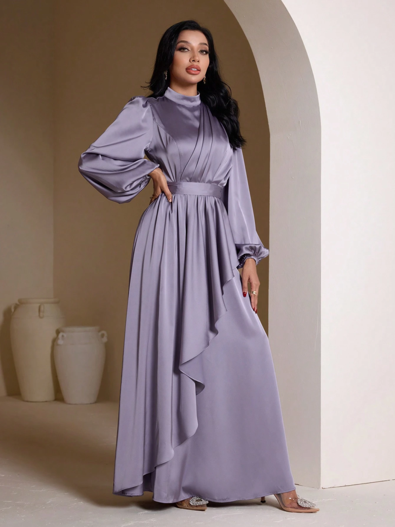 Women's Elegant Solid Color Lantern Sleeves Maxi