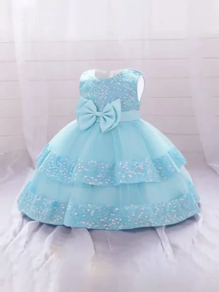 Baby Blue Sequin Multi Layered Bow Frock