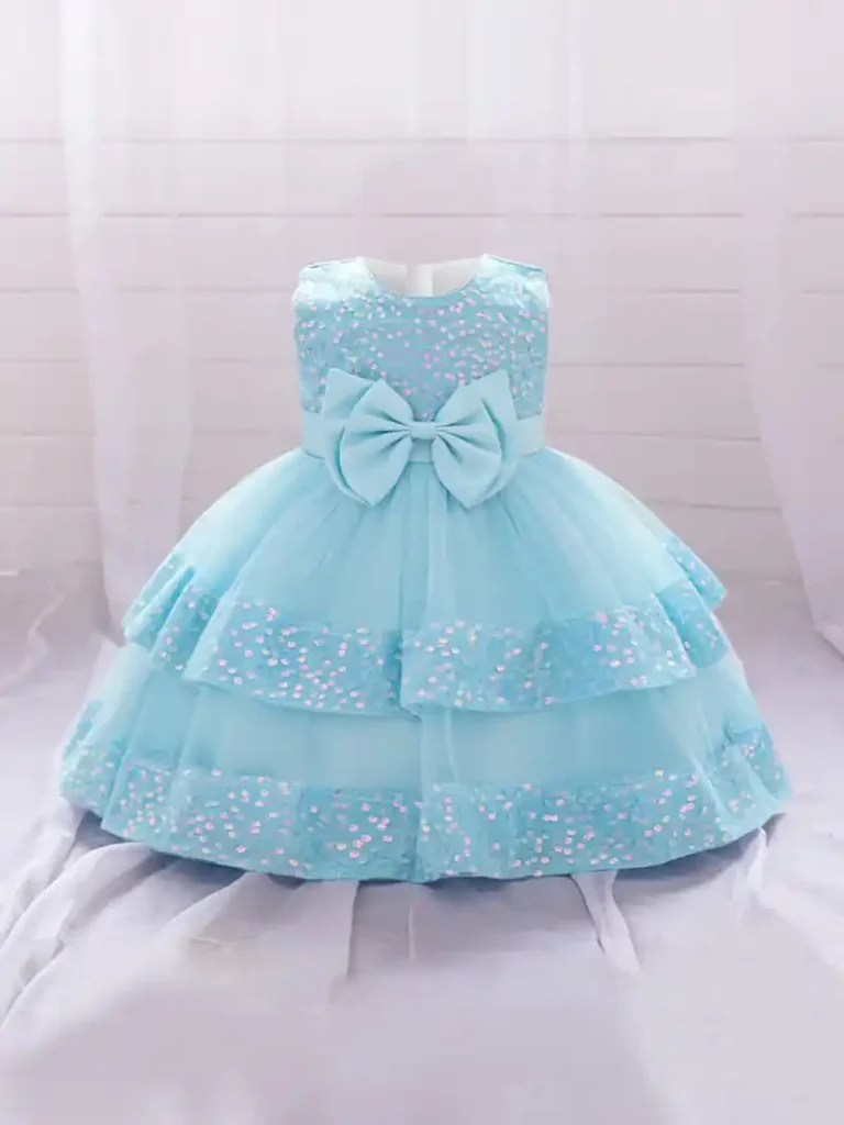 Baby Blue Sequin Multi Layered Bow Frock