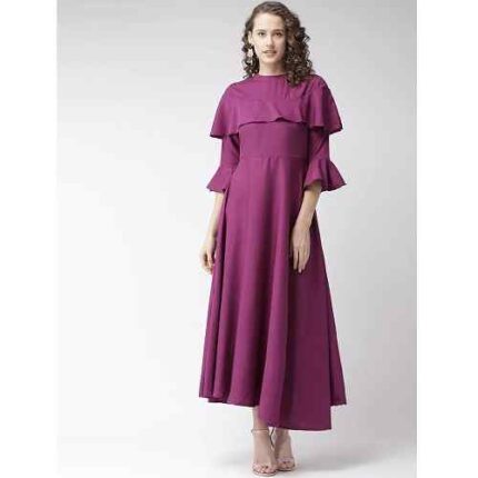 Bell Sleeved Solid Purple Maxi
