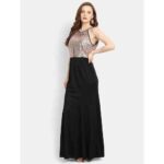 Black & Golden Round Neck Embellished Maxi