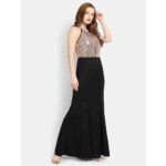 Black & Golden Round Neck Embellished Maxi