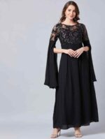 Black Long Sleeves Net Maxi