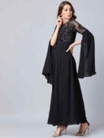 Black Long Sleeves Net Maxi