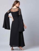Black Long Sleeves Net Maxi