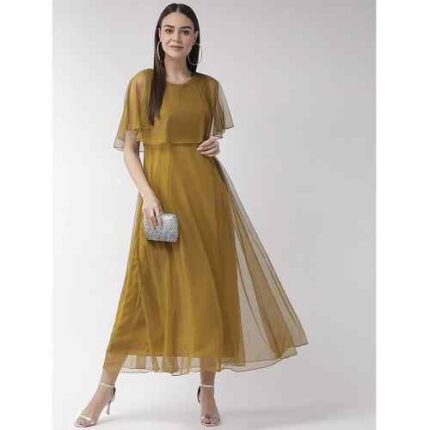 Cape Sleeved Solid Brown Maxi
