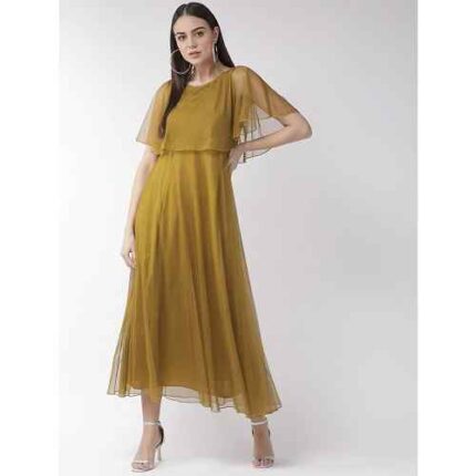 Cape Sleeved Solid Brown Maxi