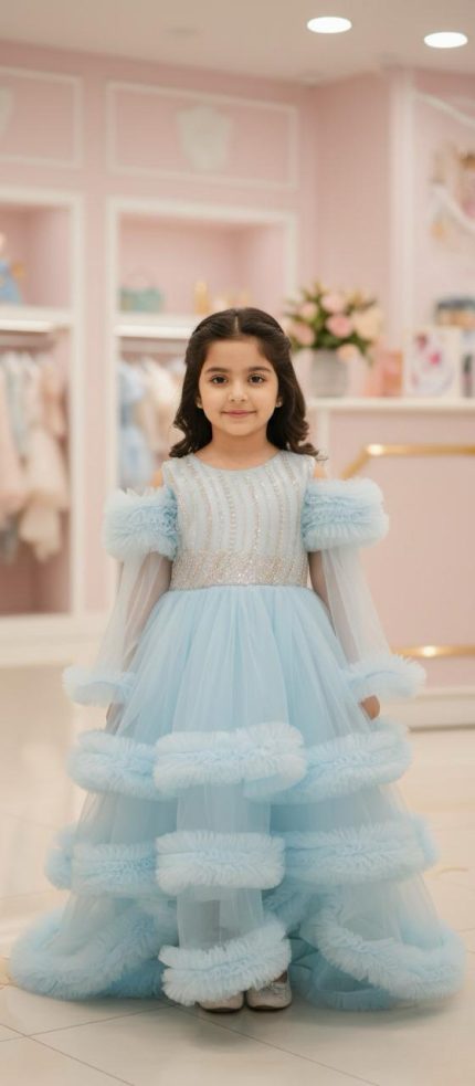 Ice Blue Cold Shoulder Fancy Frock