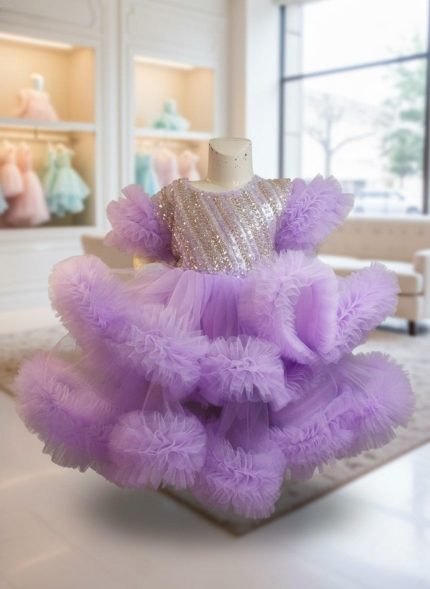 Lavender Sequin Bodice Ruffle Skirt Frock