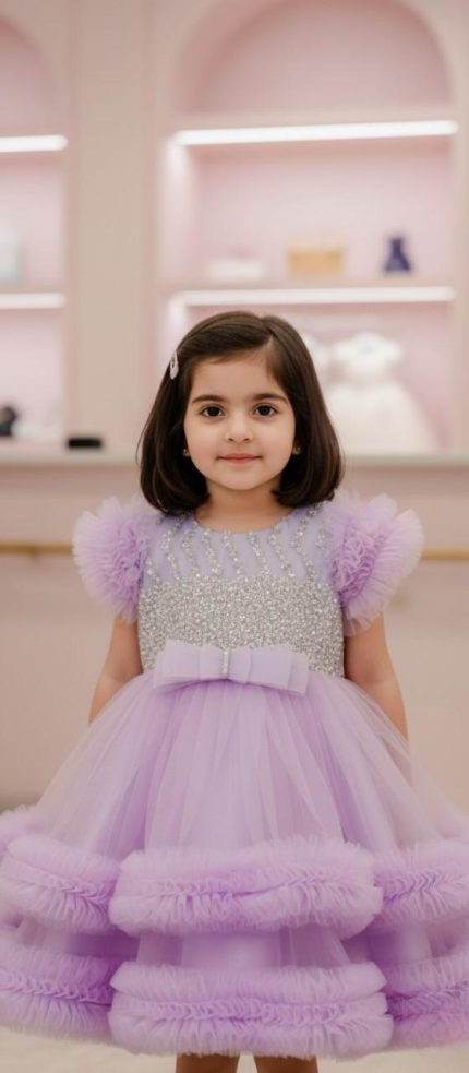 Lavender Sequin Yoke Ruffle Frock