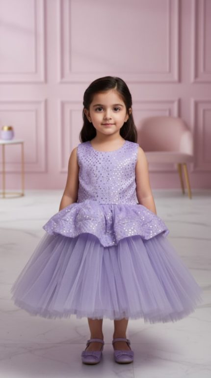 Lilac Glitter Dot Peplum Frock