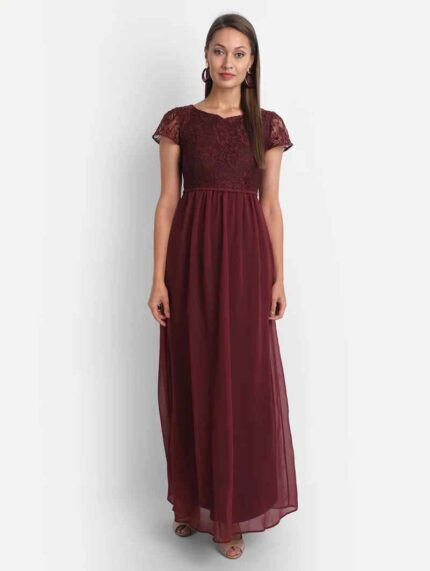 Maroon Lace Detail Maxi
