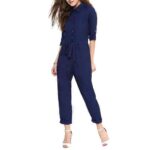 Navy Solid Collared Jumpsuit