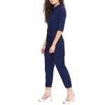 Navy Solid Collared Jumpsuit