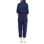 Navy Solid Collared Jumpsuit