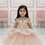 Peach Sequin Tulle Necklace Frock