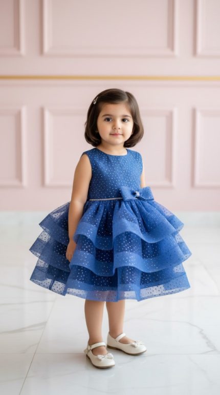 Royal Blue Glitter Dot Tiered Frock