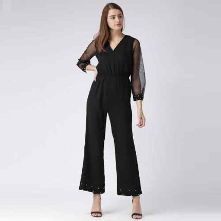 Self Design Women Black Jumpsuit