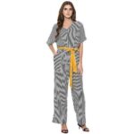 Self Tie Waist Striped Jumpsuit