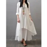 V-Neck Solid Double Layer White Maxi