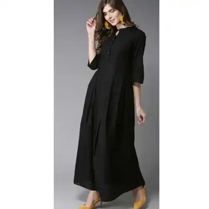 Women Black Front Button Style Maxi