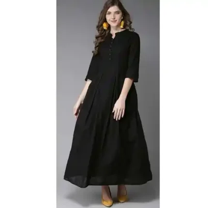 Women Black Front Button Style Maxi