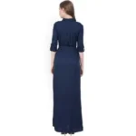 Women Navy Blue Collar Style Maxi