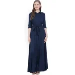 Women Navy Blue Collar Style Maxi