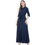 Women Navy Blue Collar Style Maxi - Image 2