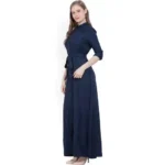 Women Navy Blue Collar Style Maxi