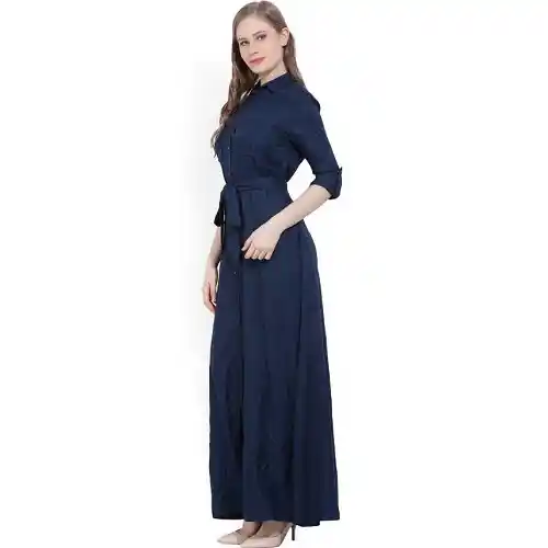 Women Navy Blue Collar Style Maxi (4) Women Navy Blue Collar Style Maxi