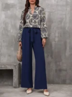 Women’s Allover Print Shirt Belted Pants