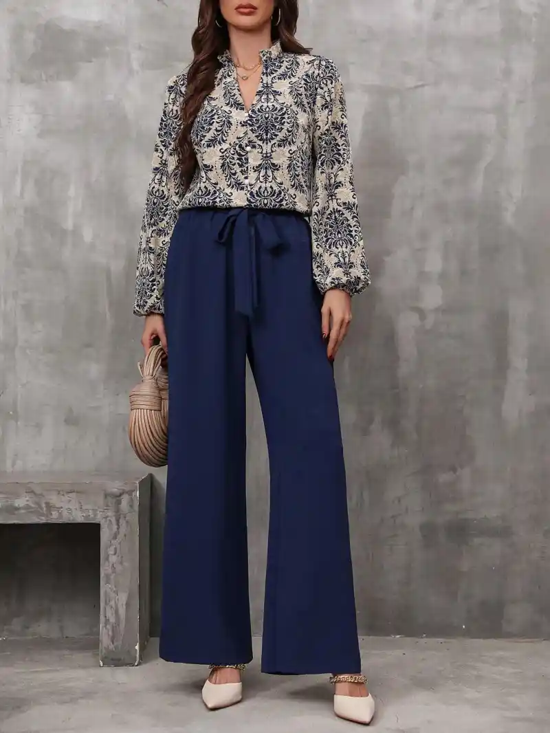 Women’s Allover Print Shirt Belted Pants (2) Women’s Allover Print Shirt Belted Pants