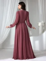 Women’s Brown Mock Neck Long Sleeves Maxi