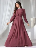 Women’s Brown Mock Neck Long Sleeves Maxi - Image 2