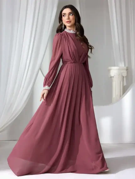 Women’s Brown Mock Neck Long Sleeves Maxi