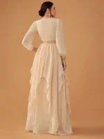 Women’s Champagne Elegant Chiffon Sequined Lantern Sleeve Maxi - Image 2