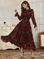 Women’s Floral Print Flounce Sleeve Maxi